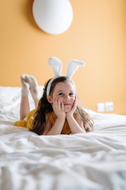 A child joyfully performing a yoga pose in a whimsical, colorful room